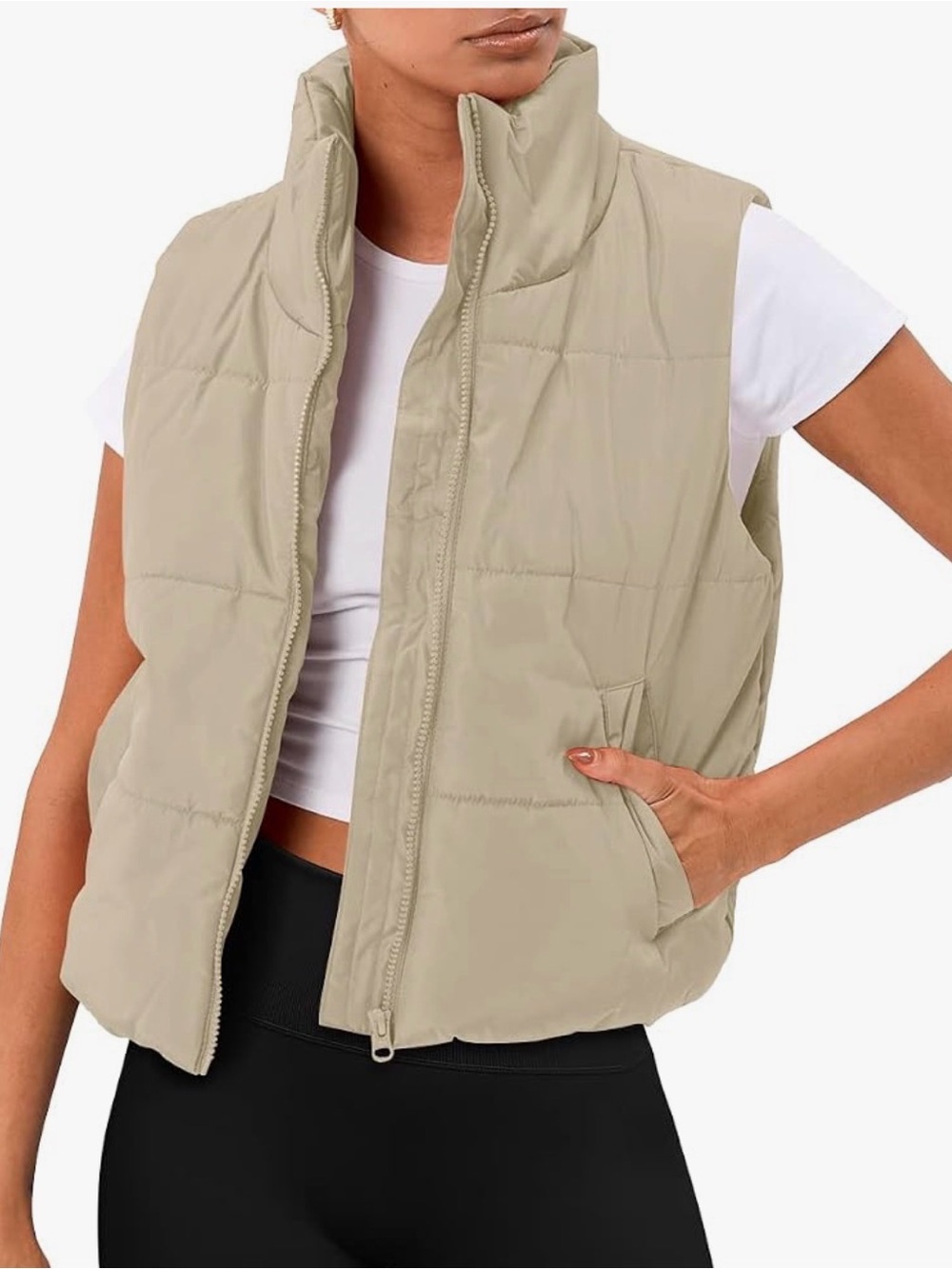 Women's Quilted Puffer Vest - Beige